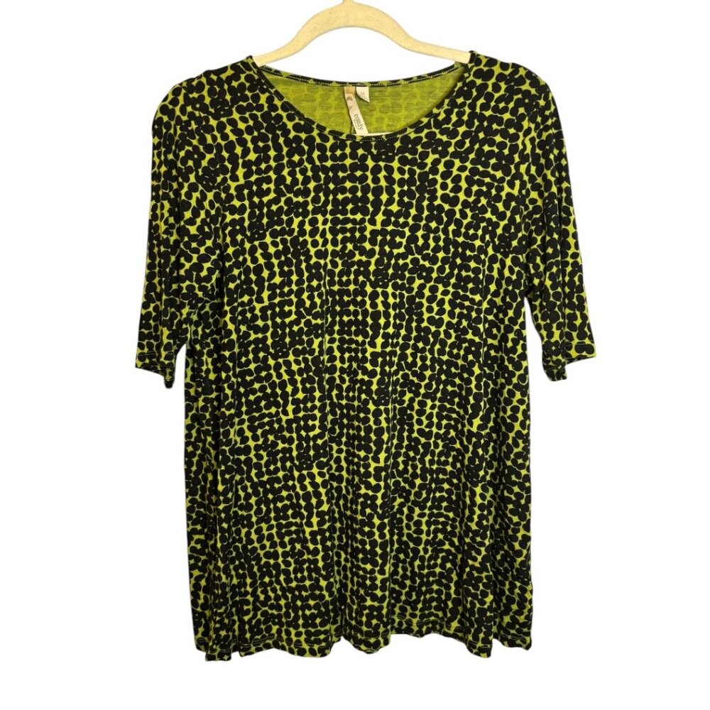 Comfy USA‎ Blouse Women's Medium Artsy Lagenlook Tunic Relaxed Green Black